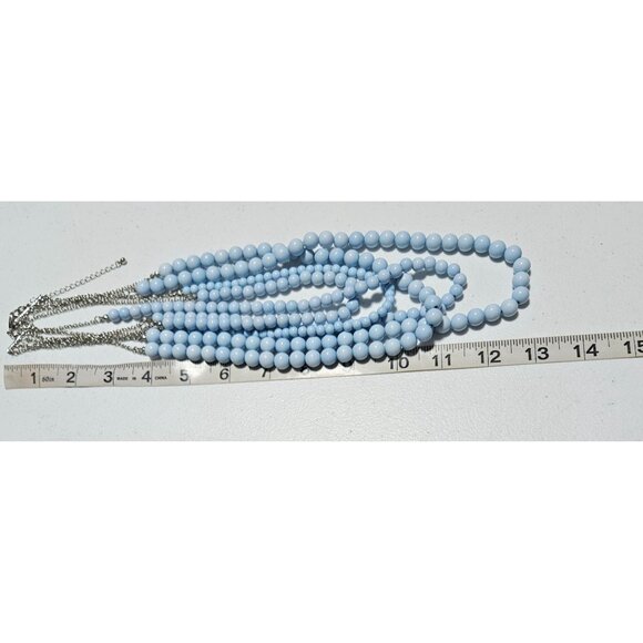 Vintage Multi Layered Light Blue Beaded Necklace Retro 50s 60s Fashion Jewelry - Picture 5 of 6